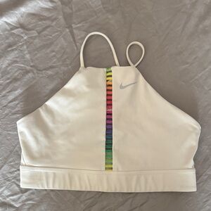 Nike White Sports Bra with Rainbow Stripe 🌈